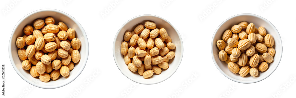 A Single Serving Of Roasted Peanuts Is Presented On A Plain White Surface In A Simple Bowl. 00001 A Single Serving Of Roasted Peanuts Is Presented On A Plain White Surface In A Simple Bowl. 00001