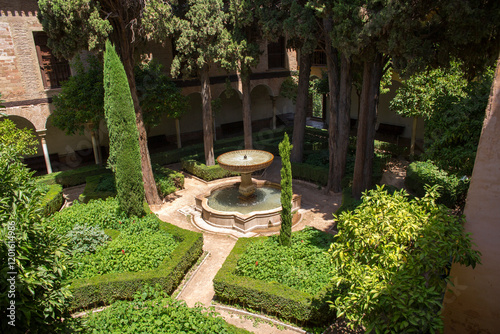 Alhambra gardens located in Granada, Spain.