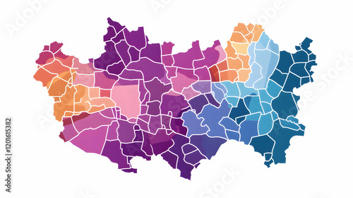 Colorful map of administrative regions, showcasing diverse geographical boundaries. Useful for presentations, reports, and educational materials photo