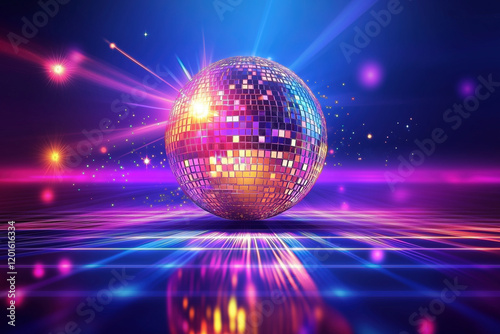 80s theme - Vibrant disco ball and neon lights