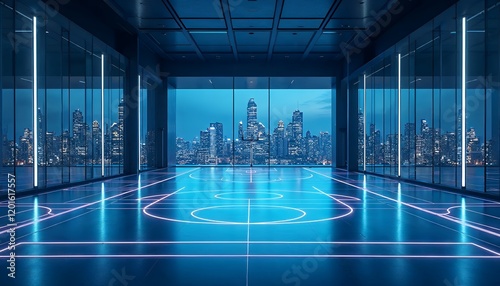 Futuristic Cityscape Indoor Court Design Stunning Night View