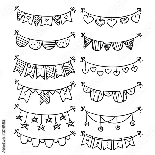 Set of hand drawn doodle bunting flags

