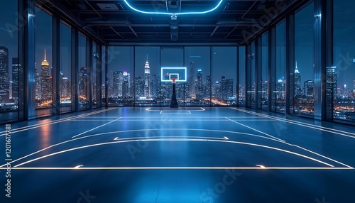 Stunning Rooftop Basketball Court Night View Cityscape