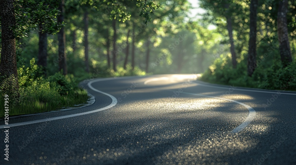 Obraz premium Scenic Winding Road Through Lush Green Forest