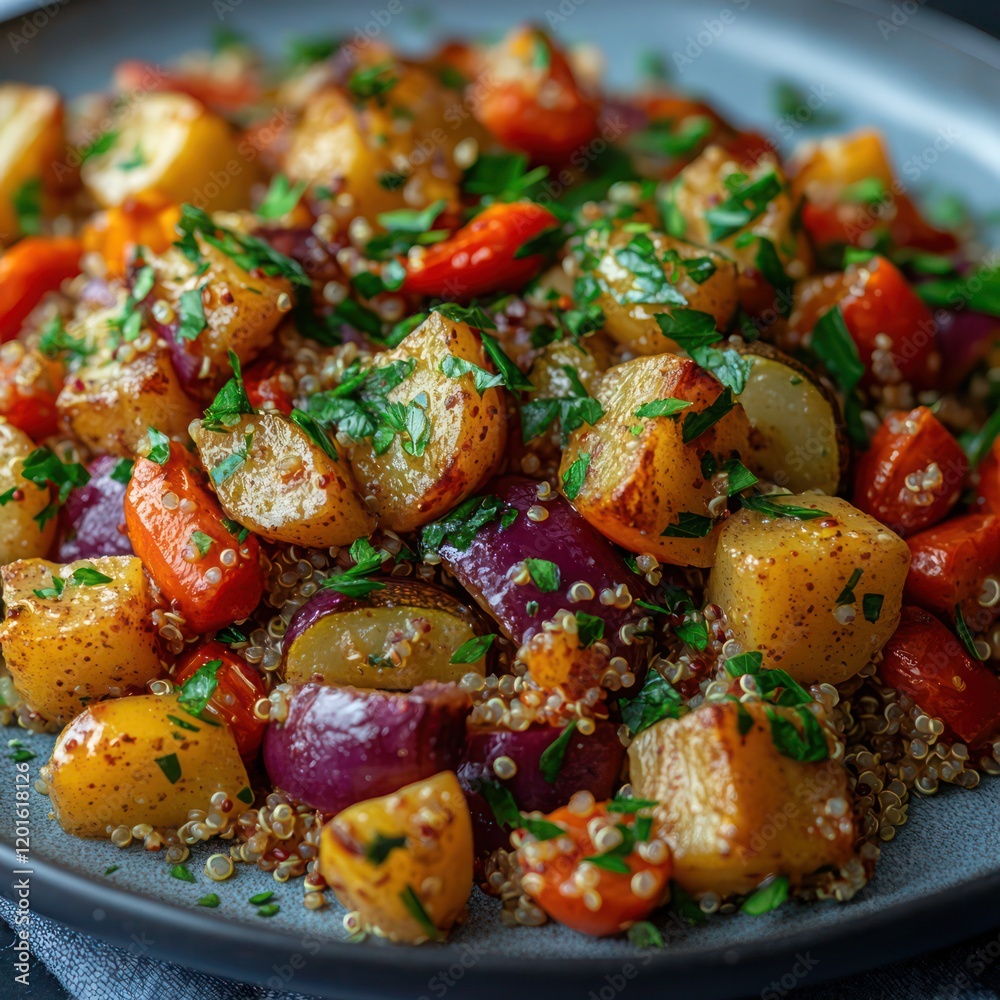 a healthy bowl of quinoa and roasted vegetable salad with a drizzle of lemon tahini dressing a healthy bowl of quinoa and roasted vegetable salad with a drizzle of lemon tahini dressing