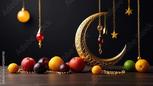 Ramadan golden moon decor for moeslim photo