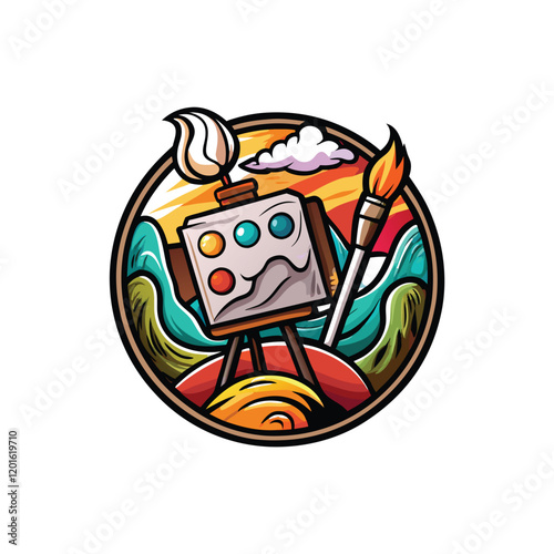Design a hand-drawn logo for a creative agency, incorporating abstract shapes, bold lines, and a vibrant color palette.