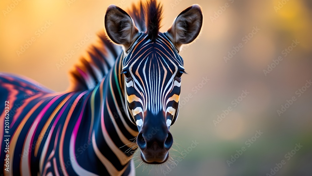 Naklejka premium Zebra Head On, Colorful Stripes