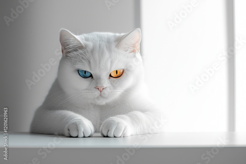 White cat with two different eye colors photo