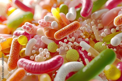 vibrant bacteria observed through a microscope, laboratory setting, editorial aesthetic