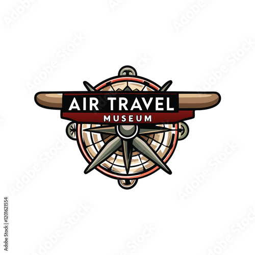 Design a vintage-inspired aviation logo for an air travel museum, featuring elements like an airplane silhouette, propeller, or compass.