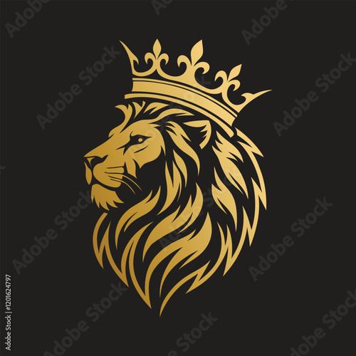 lion luxury logo icon vector, elegant lion logo design illustration, lion head with crown logo, lion elegant symbol.