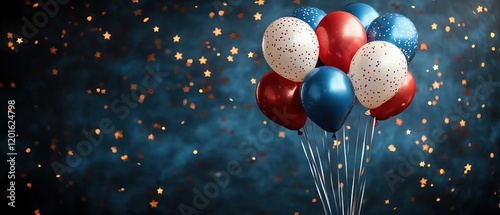 Wallpaper Mural Red, white, and blue balloons with star confetti on a dark blue background Torontodigital.ca