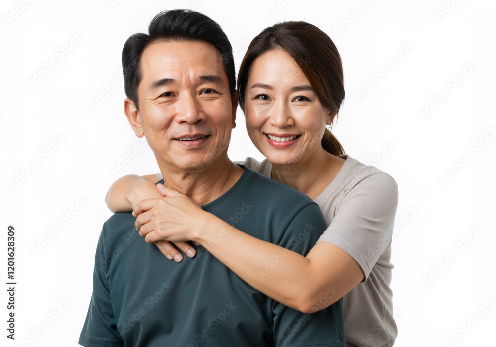 Happily married senior couple embracing each other and smiling with joy - isolated on white Happily married senior couple embracing each other and smiling with joy - isolated on white