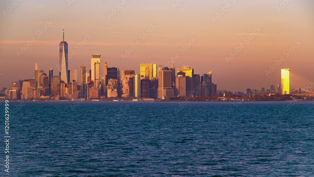 Obraz premium Lower Manhattan with Freedom Tower. World Trade Center over Hudson river. NY with World Trade Center tower.