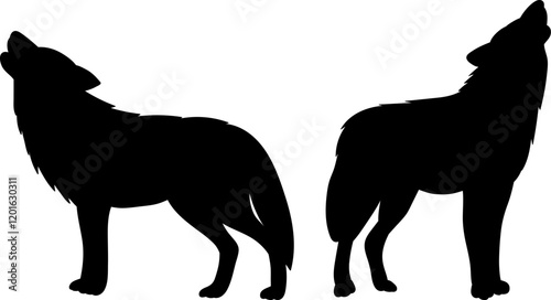 Howling Wolves Black Silhouette Vector