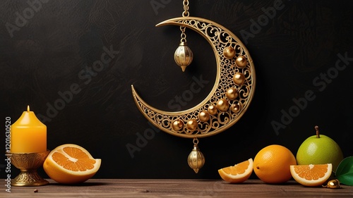 Ramadan golden moon decor for moeslim photo