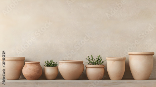 Wallpaper Mural Elegant clay pots with green plants serene indoor setting still life photography minimalist design soft lighting Torontodigital.ca