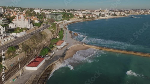 Establishing shot of Praia do Tamariz, Estoril, Portugal