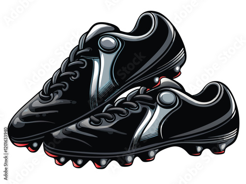 Create a realistic vector illustration of high-performance cleats with intricate details and a dynamic pose. photo