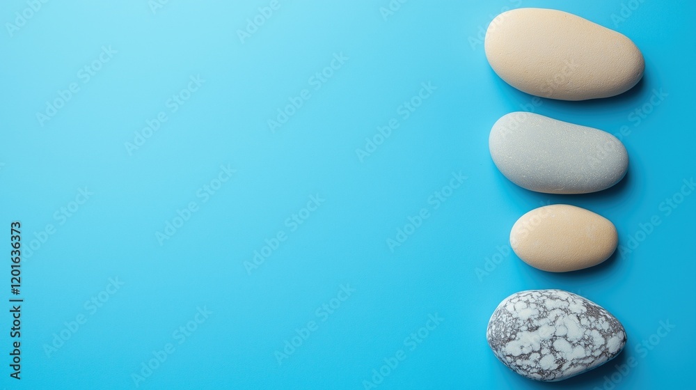 Smooth stones placed on bright blue surface Smooth stones placed on bright blue surface