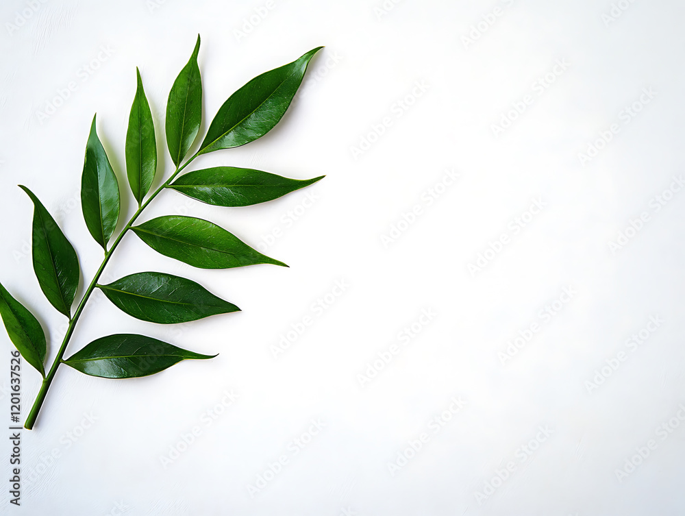 Fototapeta premium Vibrant Green Leaf Branch on White Background