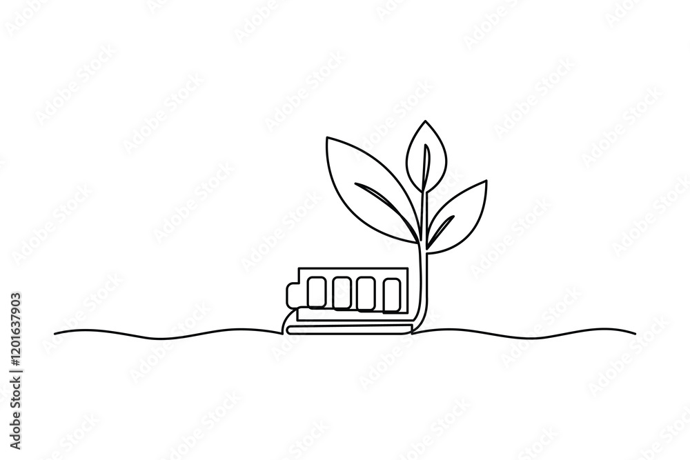 Obraz premium Ecology Sustainable continuous one line drawing of Isolated outline vector design black-white background