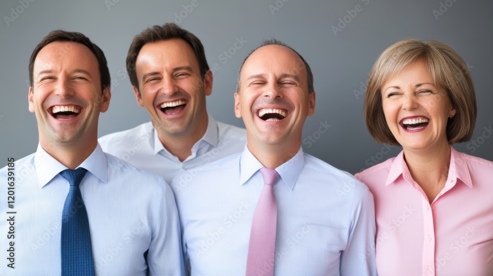 Group of Happy Professionals Laughing Together in a Bright Office Setting, Celebrating Team Spirit and Friendship Group of Happy Professionals Laughing Together in a Bright Office Setting, Celebrating Team Spirit and Friendship
