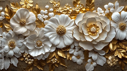 Elegant Gold White Floral Art Design