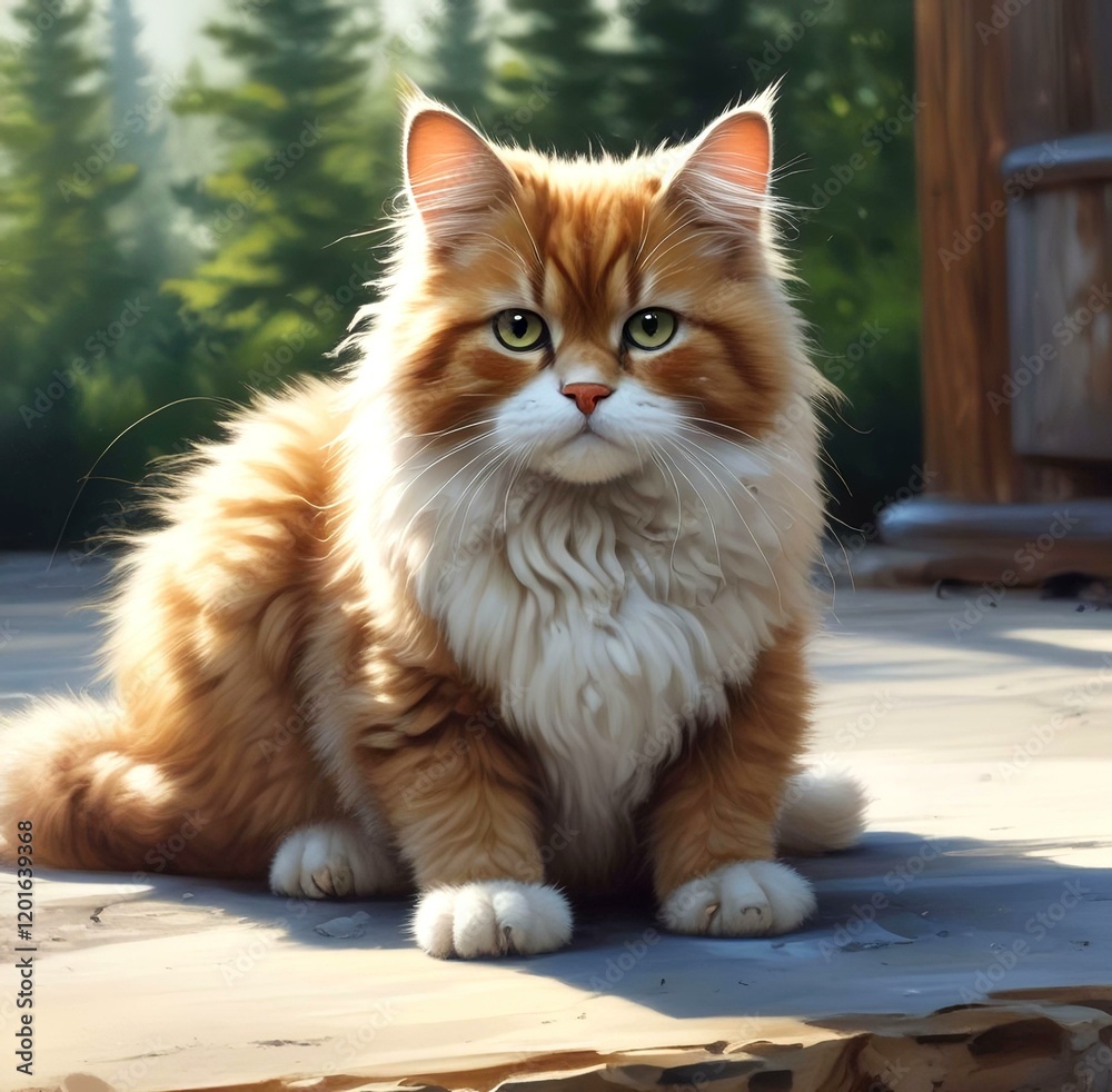 Fototapeta premium Illustration of fluffy cat.