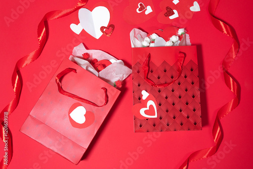 Romantic gift bags with hearts photo