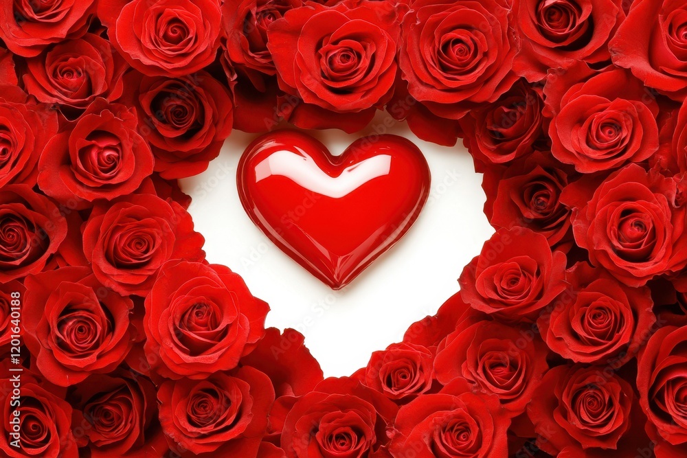 custom made wallpaper toronto digitalA vibrant heart-shaped red object nestled among lush red roses, radiating love and romance, perfect for celebrating Valentine's Day.