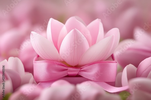 A delicate pink flower adorned with a charming bow, radiating love and beauty, perfect for celebrating the spirit of Valentine's Day.