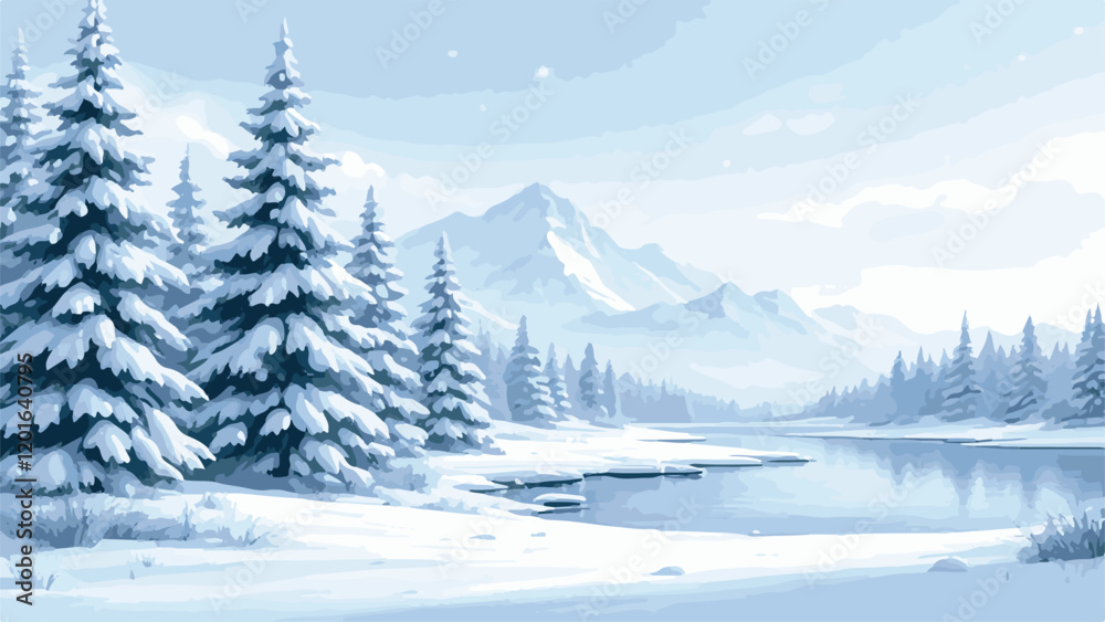 Fototapeta premium Serene Winter Wonderland Vector Illustration