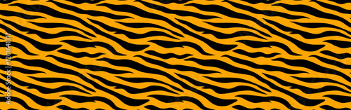Seampless pattern with horizontal black stripes on orange background. Animal tiger print for  fabric and textile design