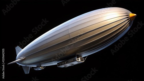 Vintage Airship, White Zeppelin, Panoramic Black Background, Retro Aircraft, Dirigible