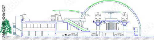 vector illustration design image view section of metro train station construction