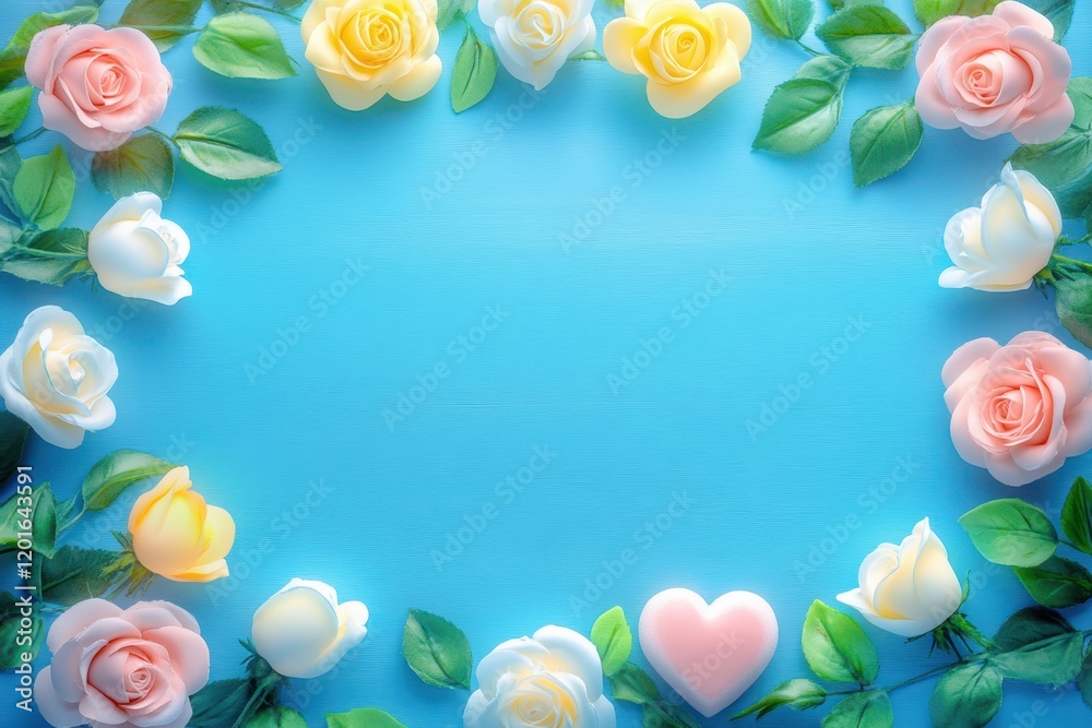 A stunning arrangement of vibrant roses and delicate hearts encircles a romantic centerpiece, embodying the essence of love and celebration on Valentine's Day.