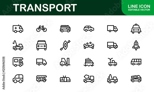 Comprehensive Transport Icon Pack. Editable, Minimalist Line Icons for Shipping, Logistics, Public Transport, and Travel Projects. photo