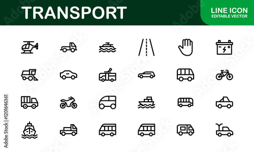 Comprehensive Transport Icon Pack. Editable, Minimalist Line Icons for Shipping, Logistics, Public Transport, and Travel Projects. photo