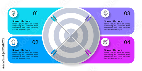 Infographic template. Dartboard with 4 steps and icons