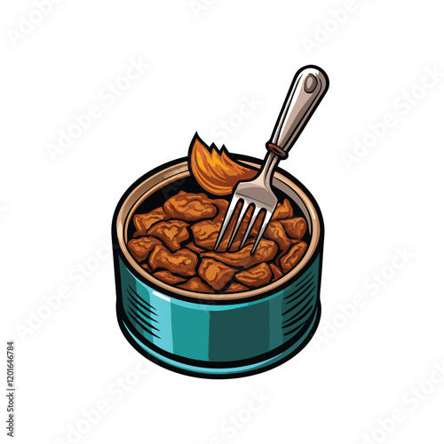 A vector illustration of an opened can of tuna with a realistic depiction of the tuna inside. The can should be stylized and visually appealing.