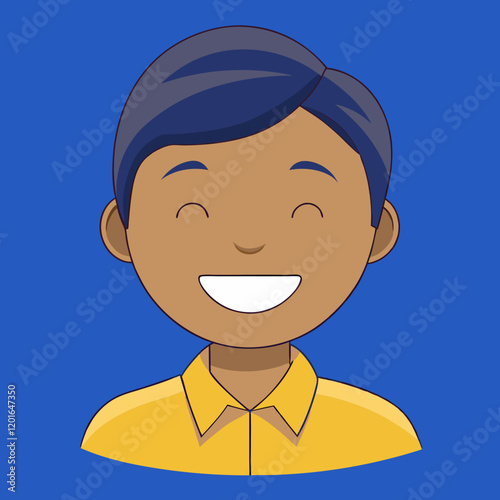 Smiling boy illustration with cheerful expression on blue background