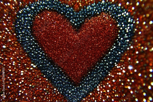 A vibrant heart crafted from tiny red and blue beads, radiating love and creativity, perfect for Valentine's Day celebrations.