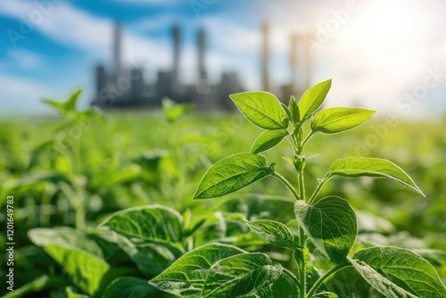 Detailed close-up of genetically engineered plant with high technology backdrop photo