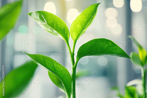 Detailed close-up of genetically engineered plant with high technology backdrop