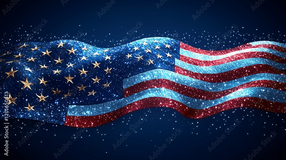 Obraz premium Sparkling Glittery American Flag Patriotism 4th of July USA Banner