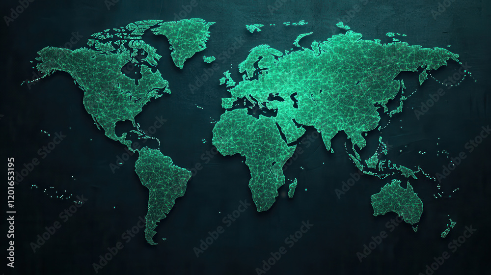 Naklejka premium Digital map of world with glowing data pathways, showcasing connectivity and technology