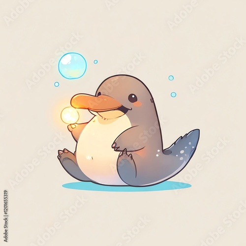 Adorable Platypus Playing with Bubbles: A Whimsical Illustration photo