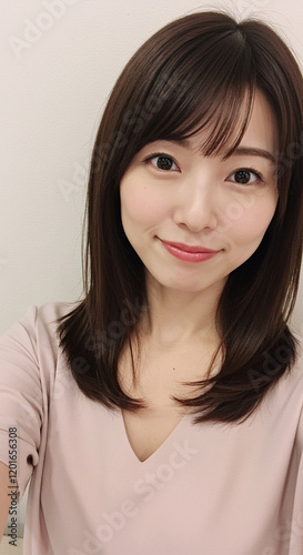 日本人女性のセルフィー写真、自撮り、笑顔、30代 photo